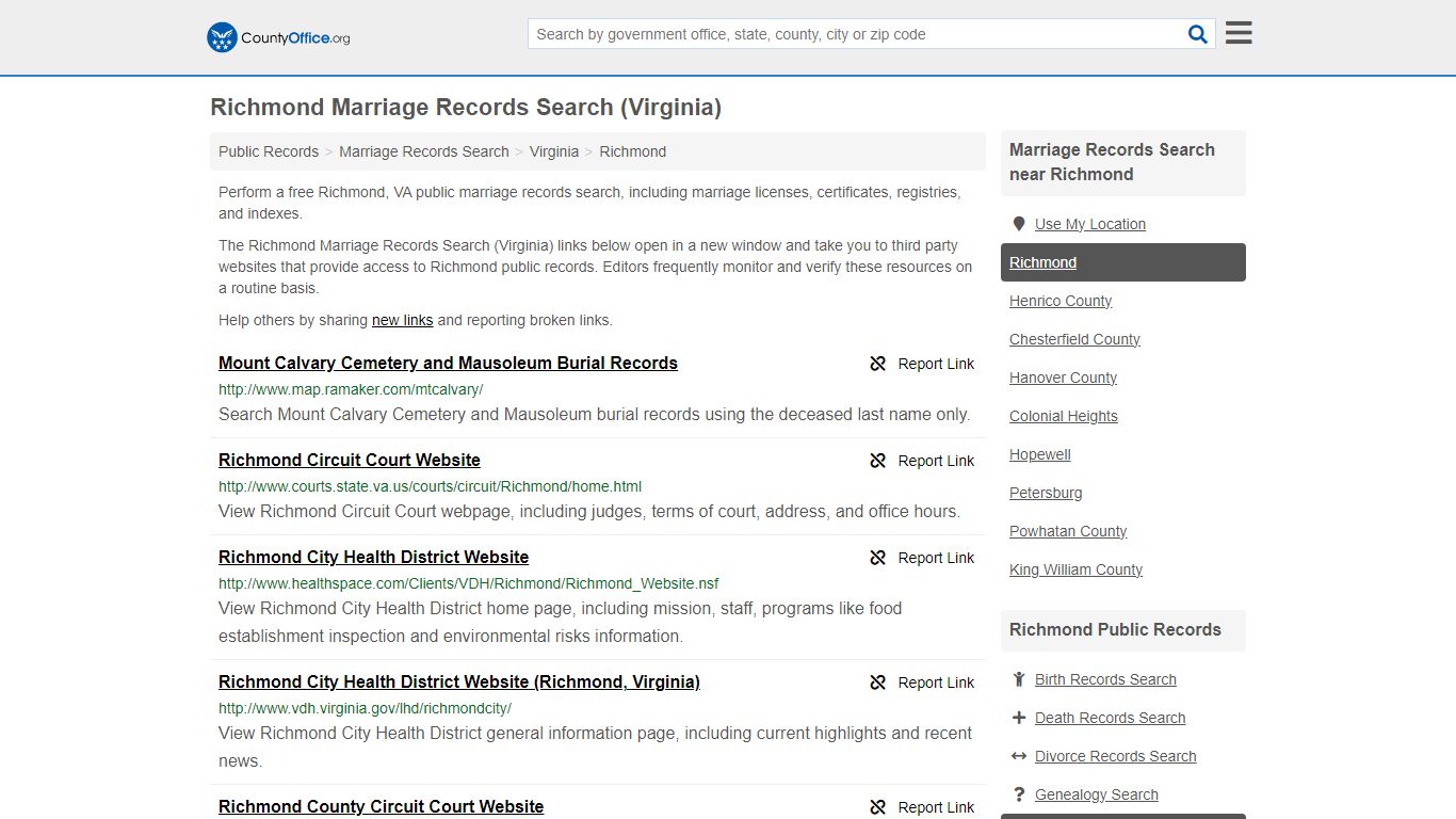 Richmond Marriage Records Search (Virginia) - County Office