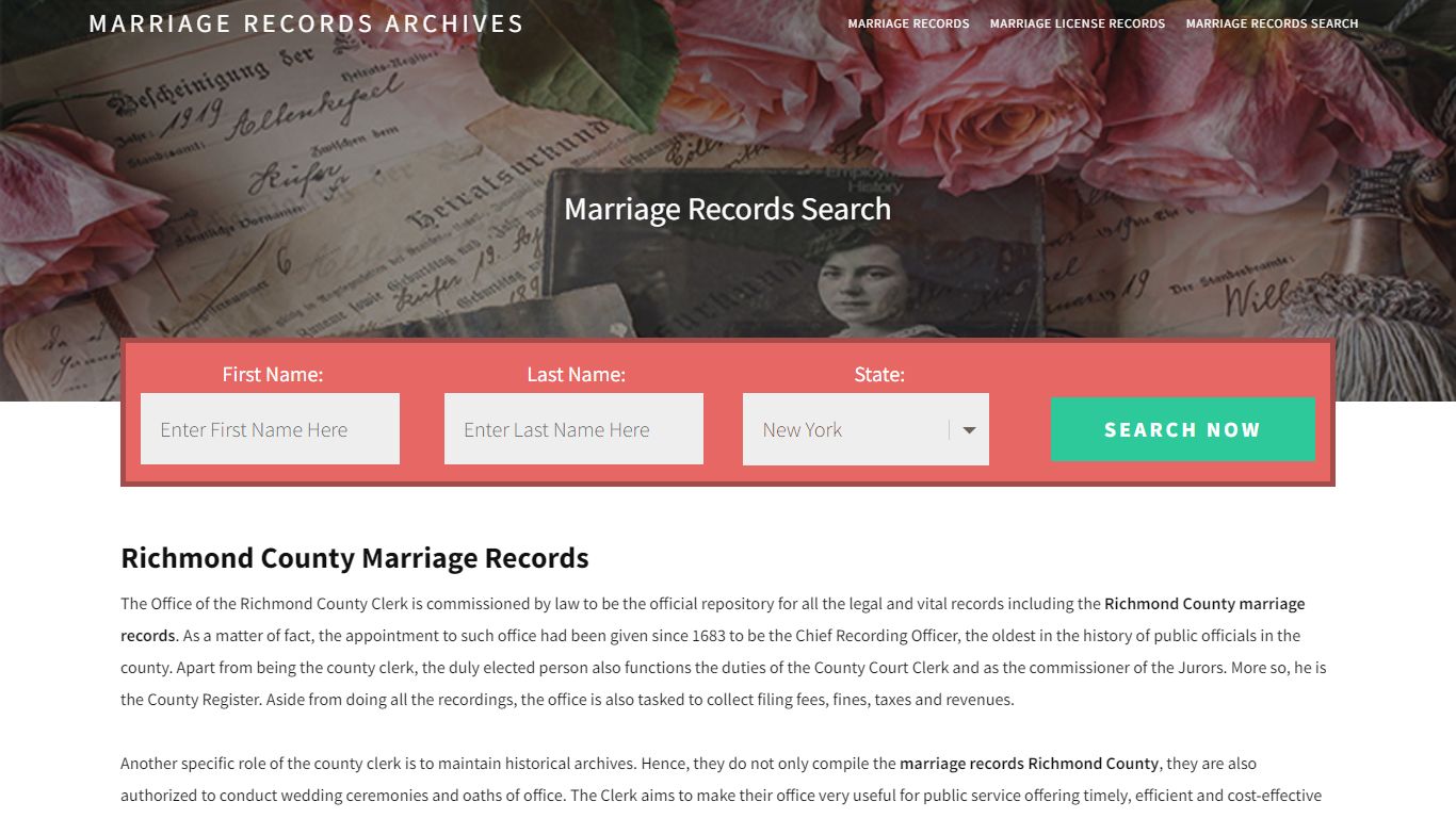 Richmond County Marriage Records | Enter Name and Search