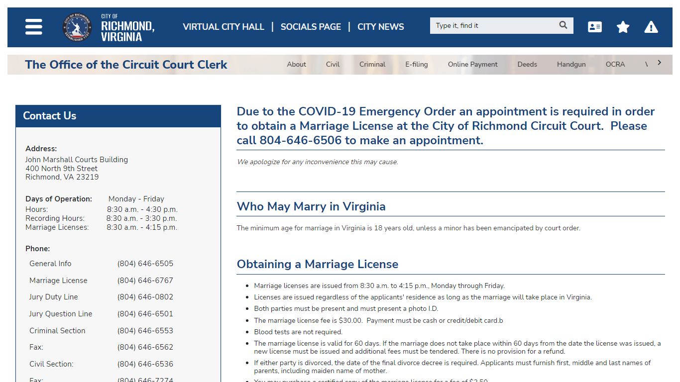 Marriages & Licenses | Richmond